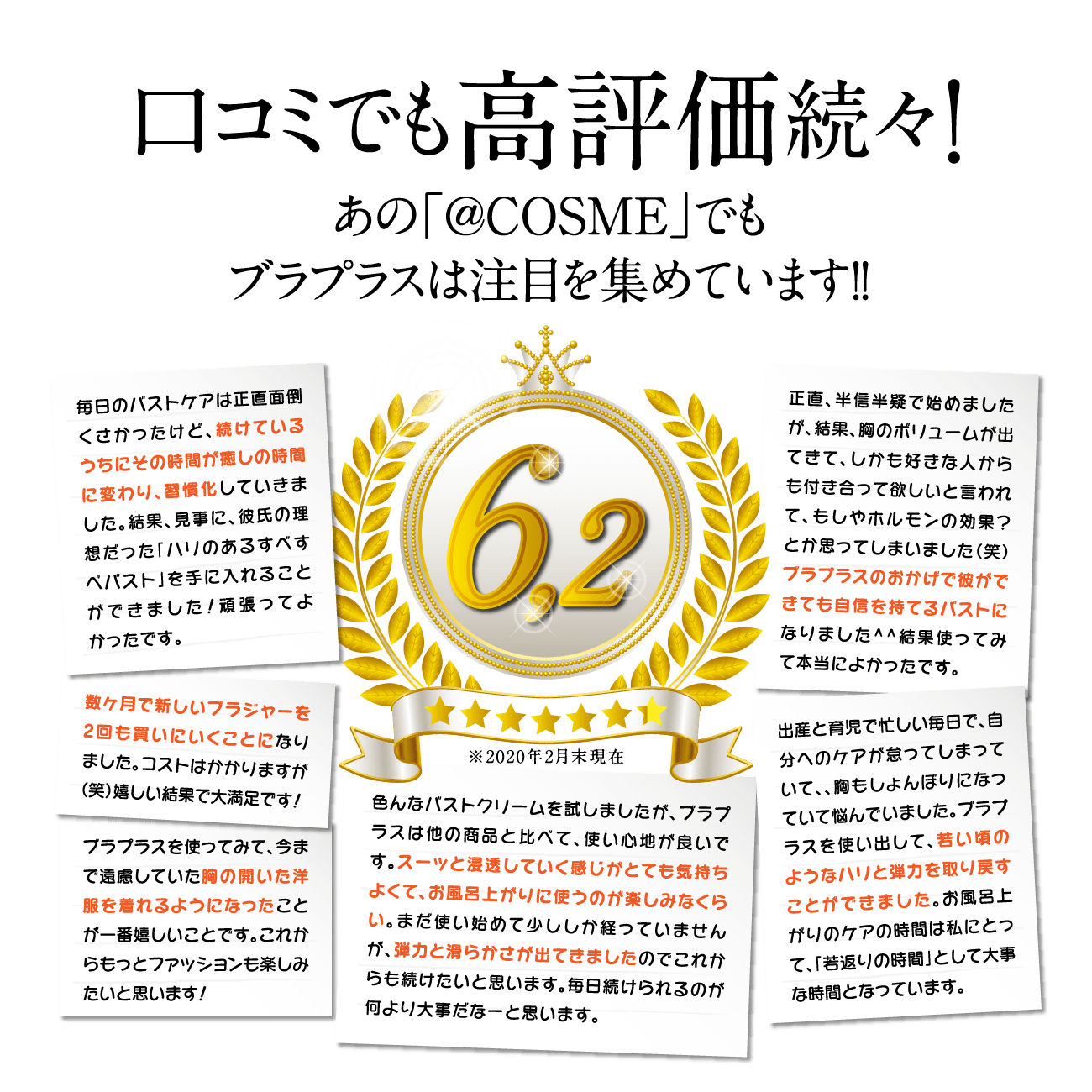 口コミでも高評価続々！あの「＠COSME」でもブラプラスは注目を集めています！！