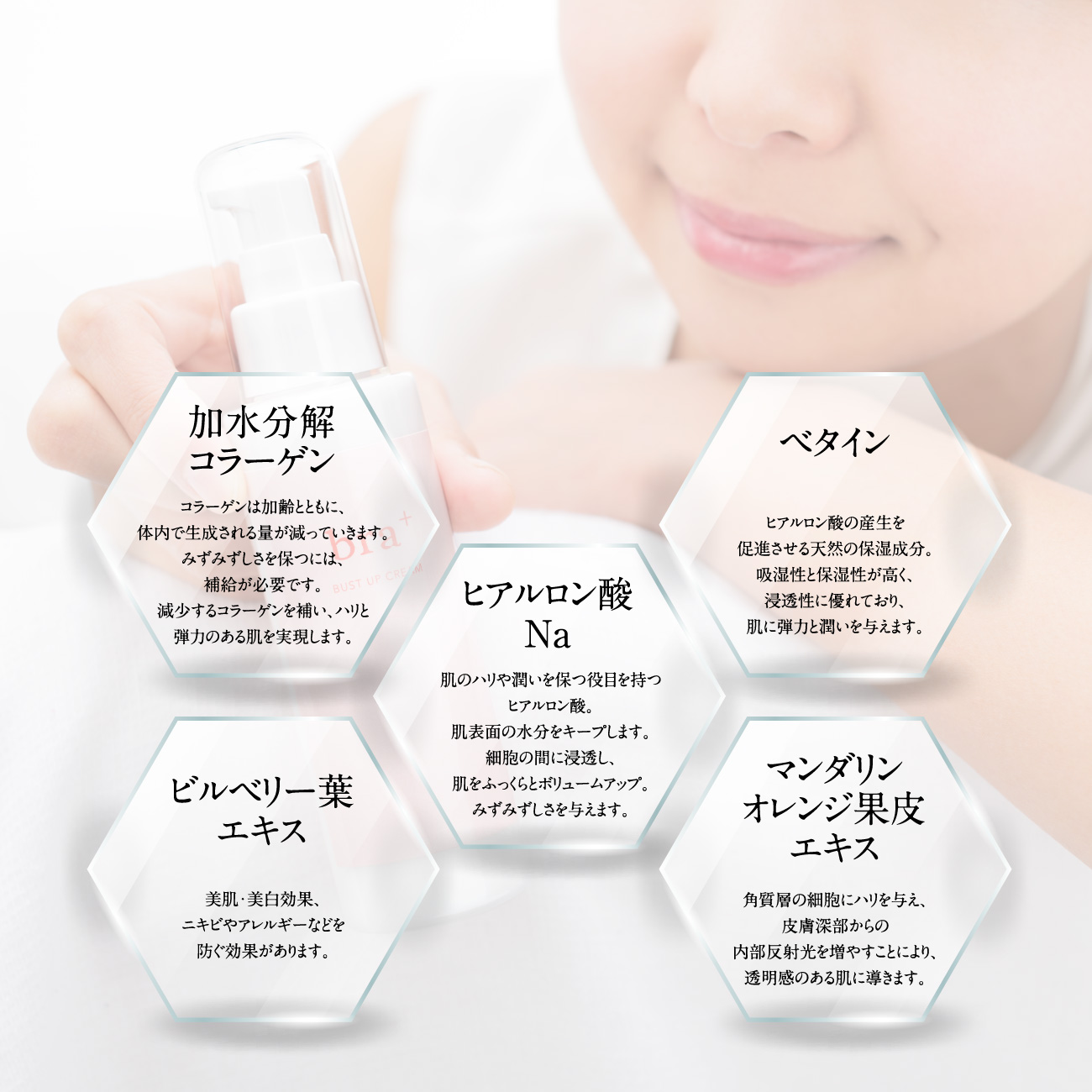 加水分解コラーゲン ベタイン ヒアルロン酸Na ビルベリー葉エキス マンダリンオレンジ果皮エキス